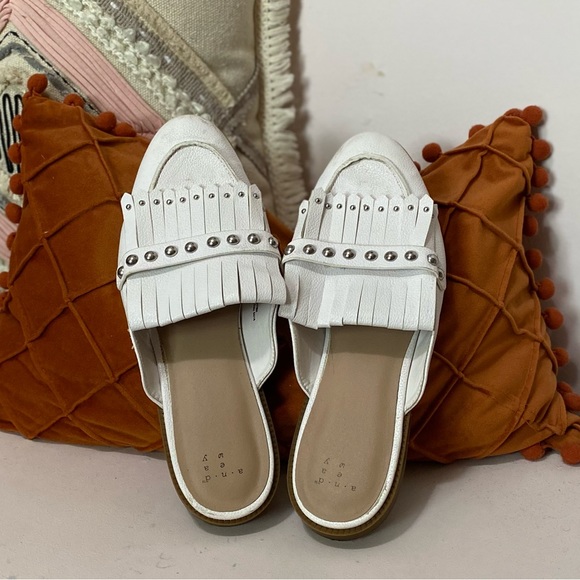 a new day Shoes - White Fringe Mules